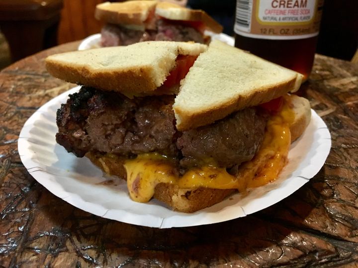 A cheeseburger on toast at Louis' Lunch in New Haven