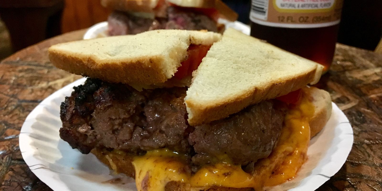 A cheeseburger on toast at Louis' Lunch in New Haven